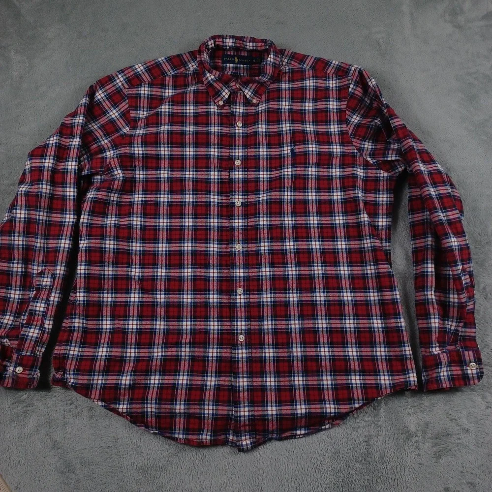 Ralph Lauren Shirt Mens XL Red Plaid Button‎ Down Long Sleeve Preppy
